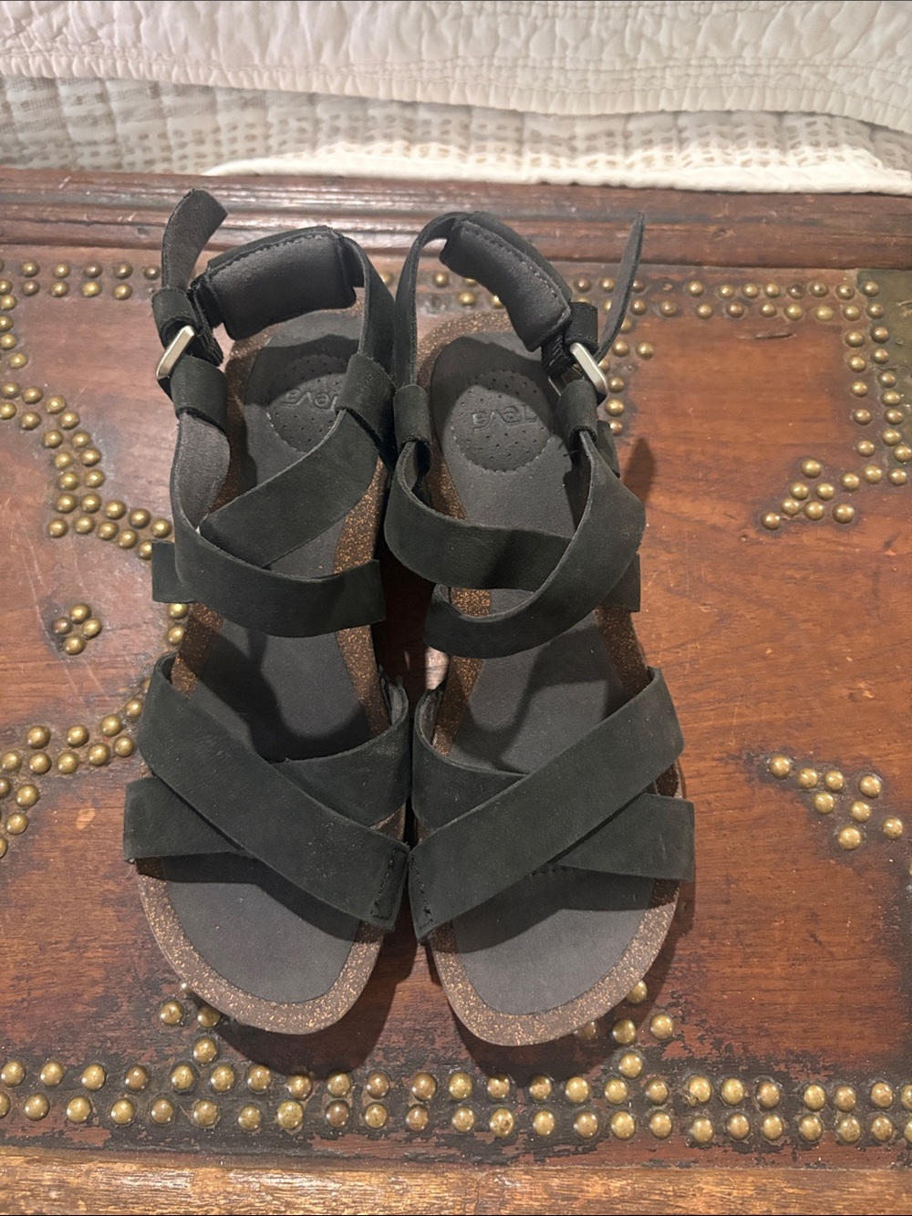 Teva Black Strappy Comfort Wedge Sandals